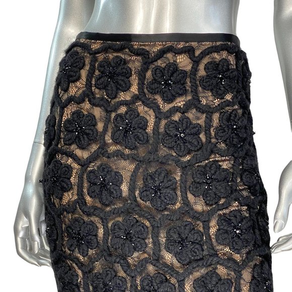 Catherine Malandrino Black Crochet Beaded Lace Floral Pencil Skirt 2 - Picture 8 of 11